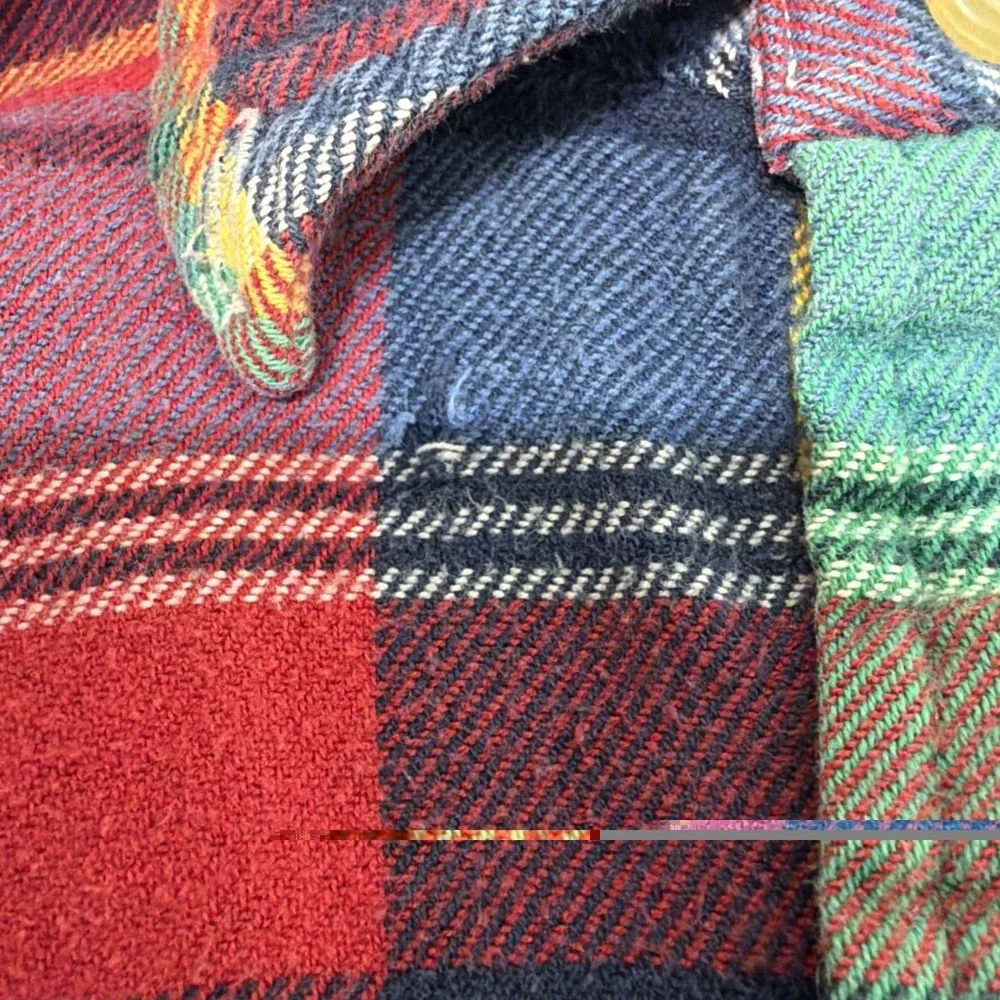 Polo Ralph Lauren L Plaid Flannel Shirt Elbow Patch Button Front Long Sleeve